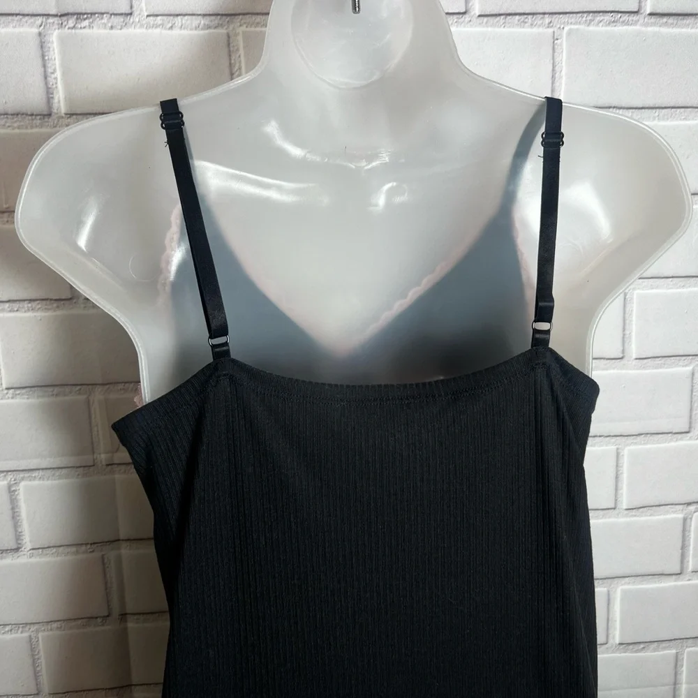 Spoiled Angel Y2K Inspired Black Ribbed Pink Lace Trim Cami Sleep Dress Nightgow